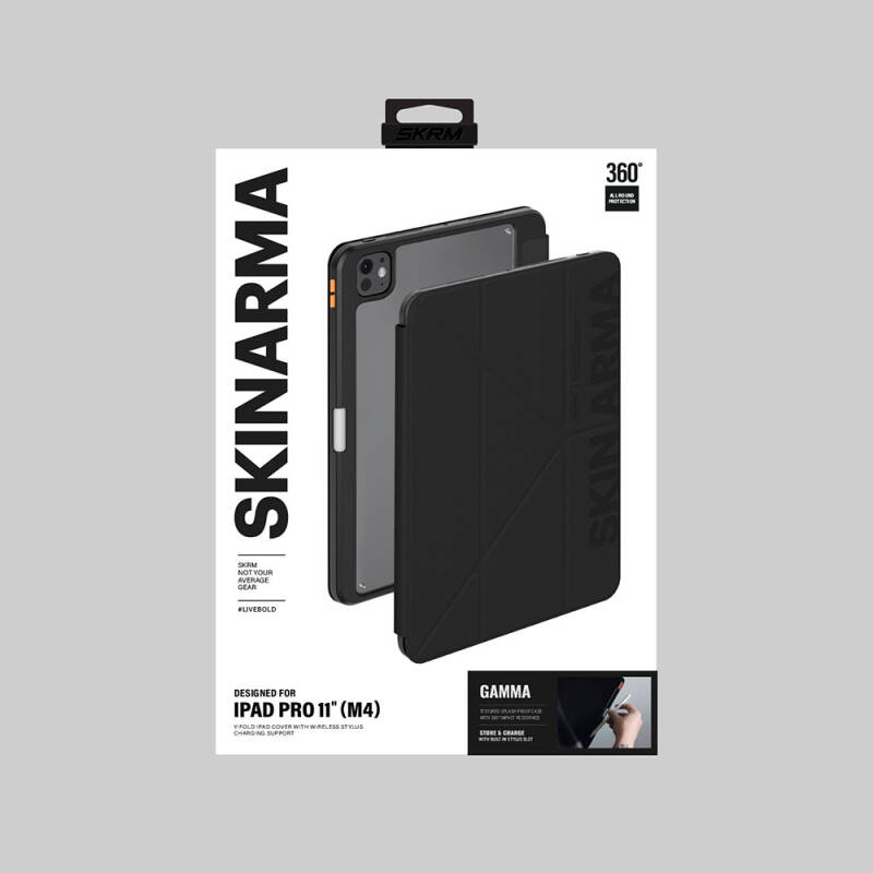 Apple iPad Pro 11 2025 M5 Kılıf SkinArma Kabartma Baskı Tasarımlı 360 Tam Koruma Arkası Şeffaf Standlı Gamma Kılıf - 11