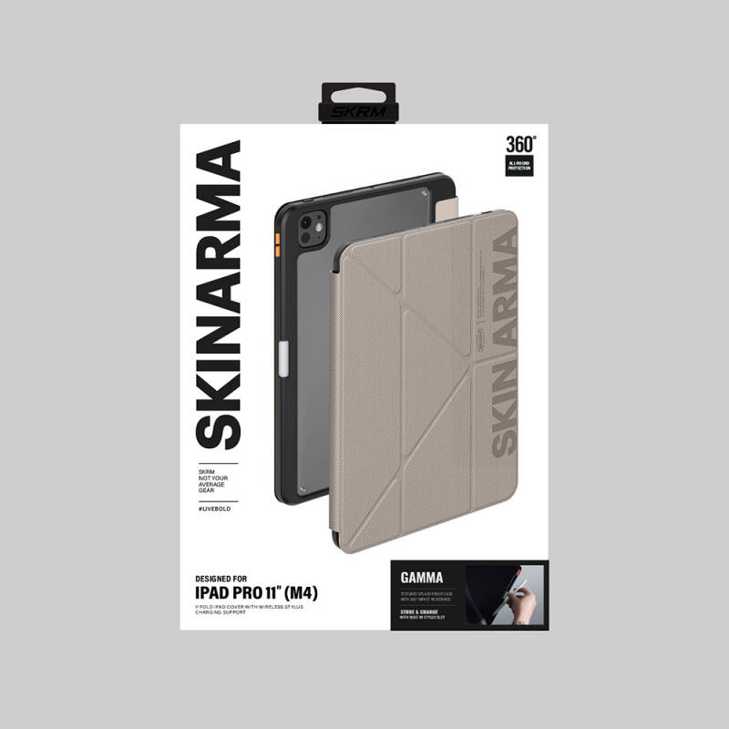 Apple iPad Pro 11 2025 M5 Kılıf SkinArma Kabartma Baskı Tasarımlı 360 Tam Koruma Arkası Şeffaf Standlı Gamma Kılıf - 8