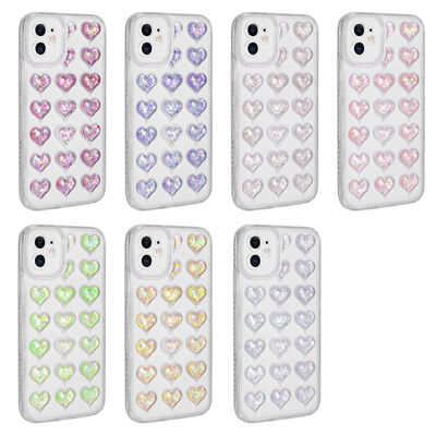 Apple iPhone 11 Camera Protected Colorful Heart Pattern Transparent Zore Heart Cover - 9