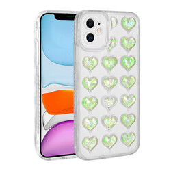 Apple iPhone 11 Camera Protected Colorful Heart Pattern Transparent Zore Heart Cover - 3