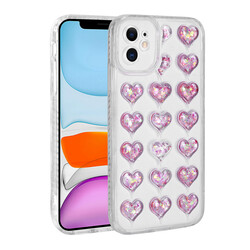 Apple iPhone 11 Camera Protected Colorful Heart Pattern Transparent Zore Heart Cover - 2
