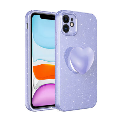 Apple iPhone 11 Case Camera Protected Glittery Pop Socket Luxury Zore Cotton Socket Cover - 8