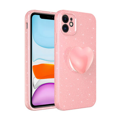 Apple iPhone 11 Case Camera Protected Glittery Pop Socket Luxury Zore Cotton Socket Cover - 5