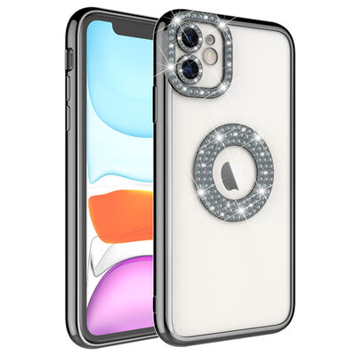 Apple iPhone 11 Case Camera Protection Stone Embellished Back Transparent Zore Asya Cover - 1