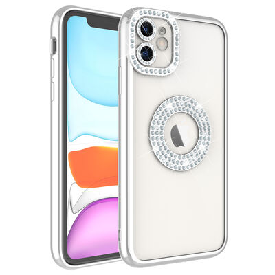 Apple iPhone 11 Case Camera Protection Stone Embellished Back Transparent Zore Asya Cover - 5