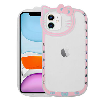 Apple iPhone 11 Case Cat Figured Transparent Hard Silicone Zore Kity Cover - 1