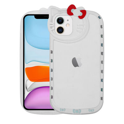 Apple iPhone 11 Case Cat Figured Transparent Hard Silicone Zore Kity Cover - 6
