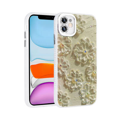 Apple iPhone 11 Case Flower Patterned Shiny Stone Hard Silicone Zore Garden Cover - 9