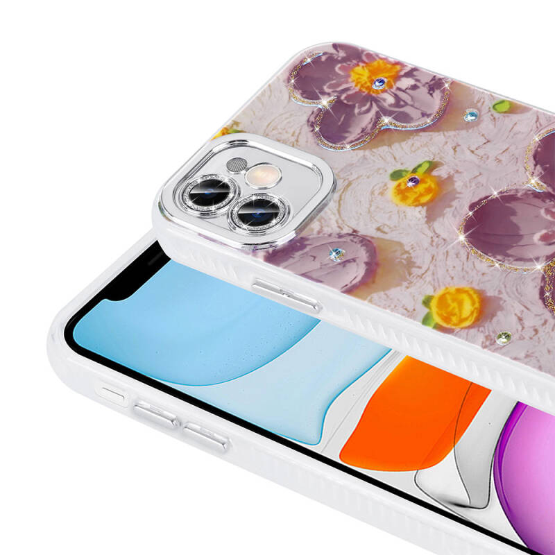 Apple iPhone 11 Case Flower Patterned Shiny Stone Hard Silicone Zore Garden Cover - 3