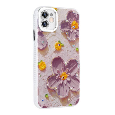 Apple iPhone 11 Case Flower Patterned Shiny Stone Hard Silicone Zore Garden Cover - 6