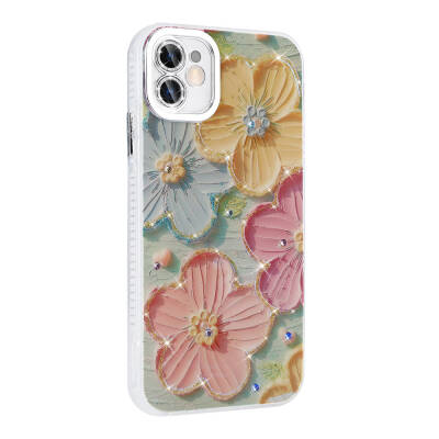 Apple iPhone 11 Case Flower Patterned Shiny Stone Hard Silicone Zore Garden Cover - 10