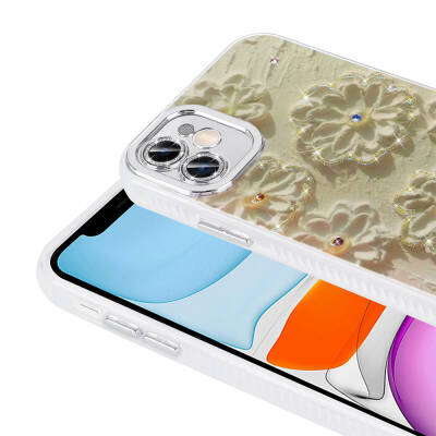 Apple iPhone 11 Case Flower Patterned Shiny Stone Hard Silicone Zore Garden Cover - 12