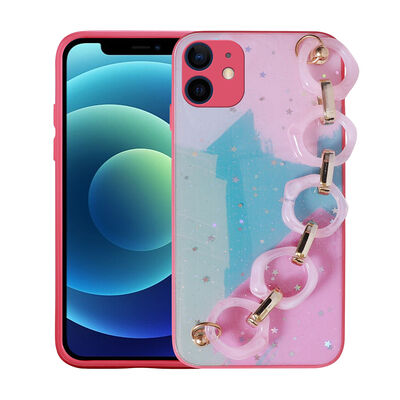 Apple iPhone 11 Case Glittery Patterned Hand Strap Holder Zore Elsa Silicone Cover - 1