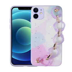 Apple iPhone 11 Case Glittery Patterned Hand Strap Holder Zore Elsa Silicone Cover - 5