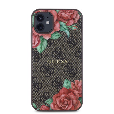 Apple iPhone 11 Case Guess Original Licensed Magsafe Compatible Rose Printed 4G Patterned Text Logo Cover - 5