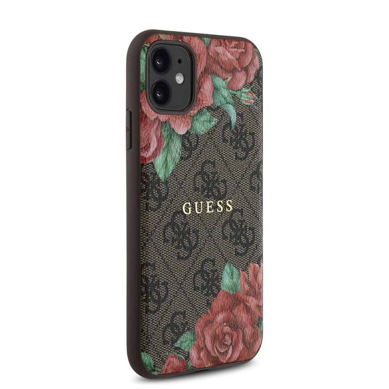 Apple iPhone 11 Case Guess Original Licensed Magsafe Compatible Rose Printed 4G Patterned Text Logo Cover - 6