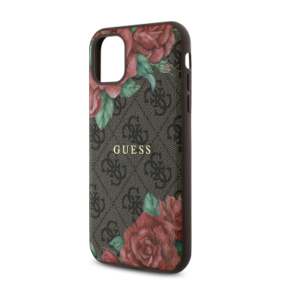 Apple iPhone 11 Case Guess Original Licensed Magsafe Compatible Rose Printed 4G Patterned Text Logo Cover - 8