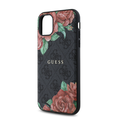 Apple iPhone 11 Case Guess Original Licensed Magsafe Compatible Rose Printed 4G Patterned Text Logo Cover - 15