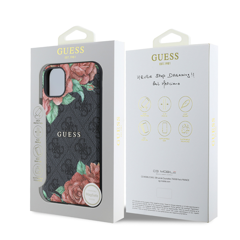 Apple iPhone 11 Case Guess Original Licensed Magsafe Compatible Rose Printed 4G Patterned Text Logo Cover - 17