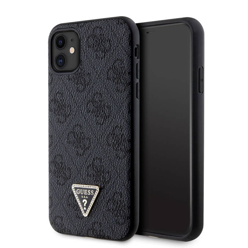 Apple iPhone 11 Case Guess Original Licensed PU Leather Stoned Triangle Logo 4G Patterned Cover - 1