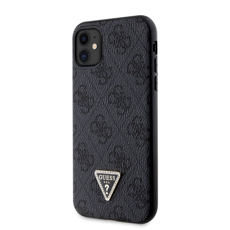 Apple iPhone 11 Case Guess Original Licensed PU Leather Stoned Triangle Logo 4G Patterned Cover - 2