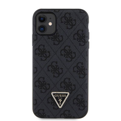 Apple iPhone 11 Case Guess Original Licensed PU Leather Stoned Triangle Logo 4G Patterned Cover - 3