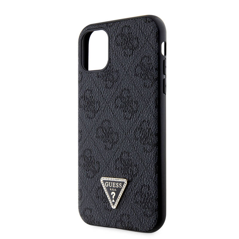 Apple iPhone 11 Case Guess Original Licensed PU Leather Stoned Triangle Logo 4G Patterned Cover - 5