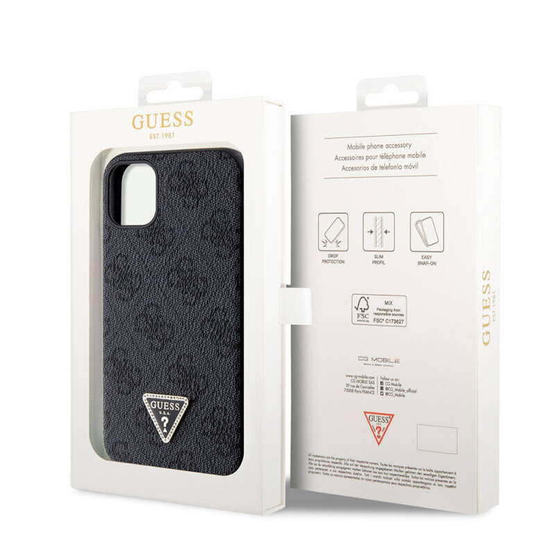 Apple iPhone 11 Case Guess Original Licensed PU Leather Stoned Triangle Logo 4G Patterned Cover - 7