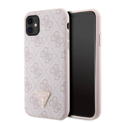 Apple iPhone 11 Case Guess Original Licensed PU Leather Stoned Triangle Logo 4G Patterned Cover - 9