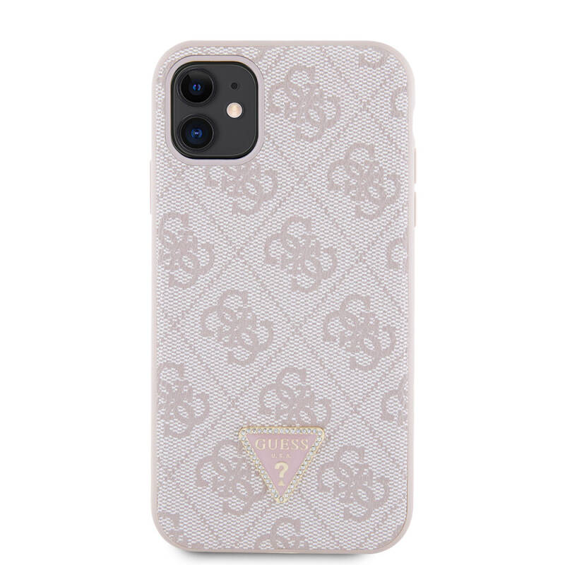 Apple iPhone 11 Case Guess Original Licensed PU Leather Stoned Triangle Logo 4G Patterned Cover - 11