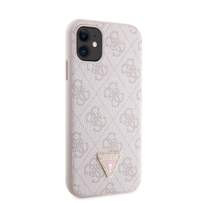 Apple iPhone 11 Case Guess Original Licensed PU Leather Stoned Triangle Logo 4G Patterned Cover - 16