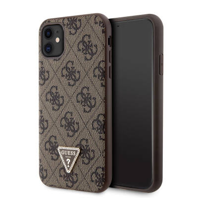 Apple iPhone 11 Case Guess Original Licensed PU Leather Stoned Triangle Logo 4G Patterned Cover - 17