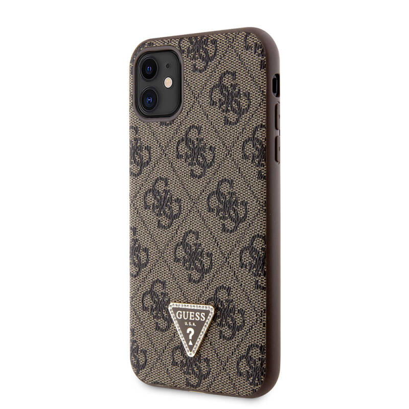 Apple iPhone 11 Case Guess Original Licensed PU Leather Stoned Triangle Logo 4G Patterned Cover - 18