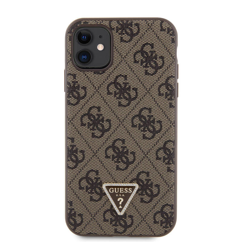 Apple iPhone 11 Case Guess Original Licensed PU Leather Stoned Triangle Logo 4G Patterned Cover - 19