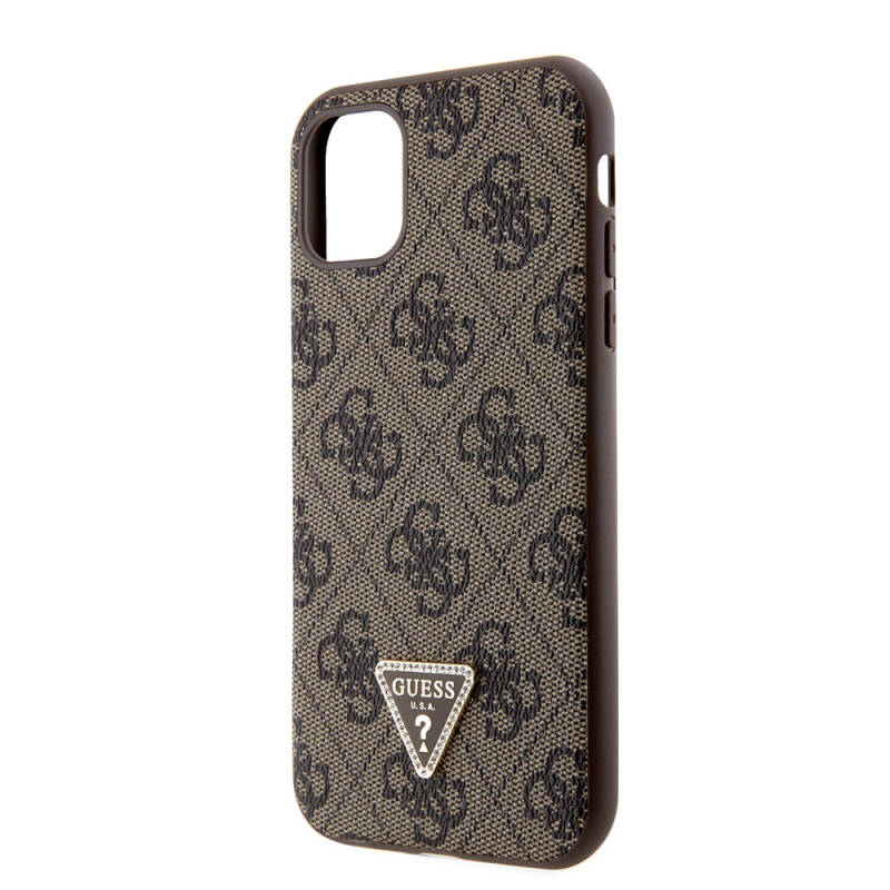 Apple iPhone 11 Case Guess Original Licensed PU Leather Stoned Triangle Logo 4G Patterned Cover - 21