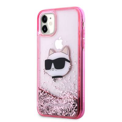 Apple iPhone 11 Case Karl Lagerfeld Fluid Glittery Choupette Head Design Cover - 2