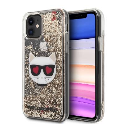 Apple iPhone 11 Case Karl Lagerfeld Liquid Glittery Choupette Design Cover - 1