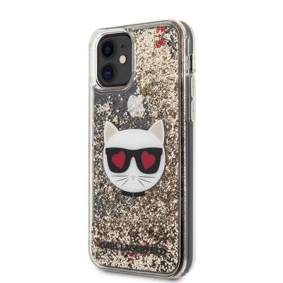 Apple iPhone 11 Case Karl Lagerfeld Liquid Glittery Choupette Design Cover - 6