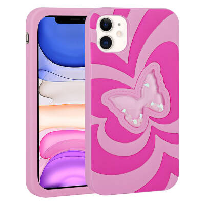 Apple iPhone 11 Case Liquid Glitter Butterfly Design Zore Vodena Cover - 8