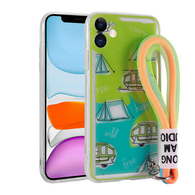 Apple iPhone 11 Case Patterned Hand Strap Corded Zore Astana Silicone Cover - 1