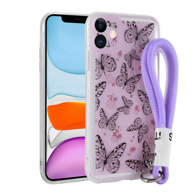 Apple iPhone 11 Case Patterned Hand Strap Corded Zore Astana Silicone Cover - 5