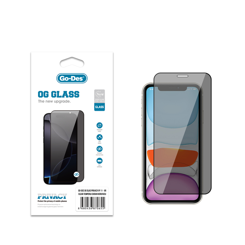Apple iPhone 11 Go Des OG Glass Privacy Antistatik Temperli Cam Ekran Koruyucu - 1