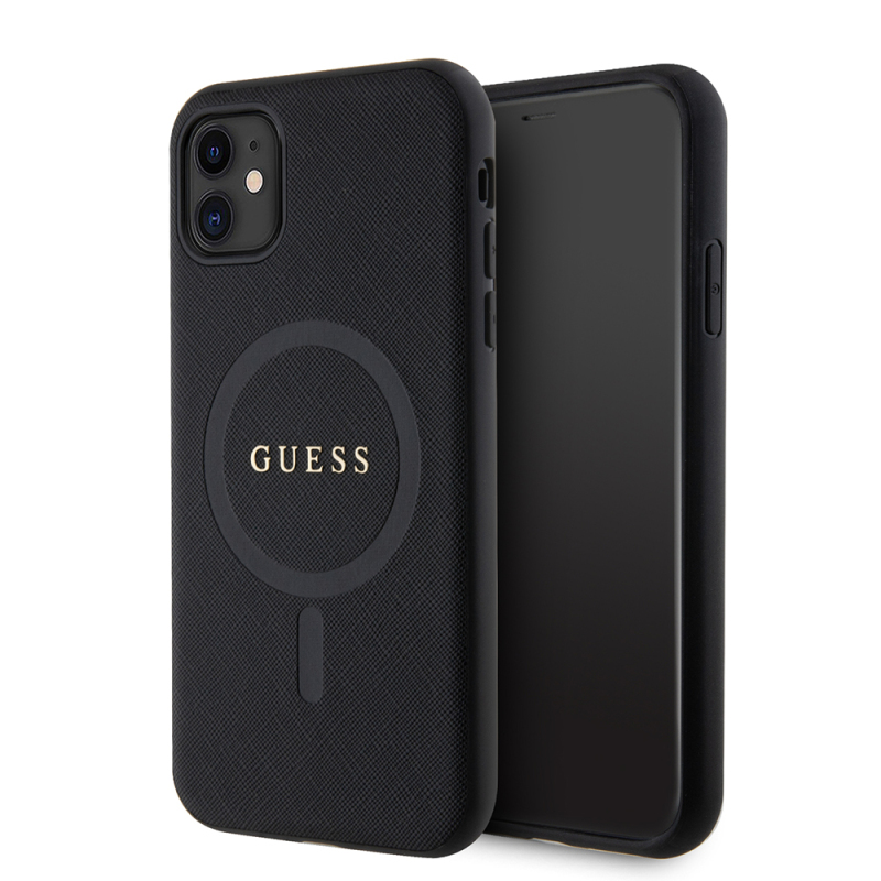 Apple iPhone 11 Kılıf Guess Orjinal Lisanslı Magsafe Şarj Özellikli Yazı Logolu Saffiano Classic Kapak - 1