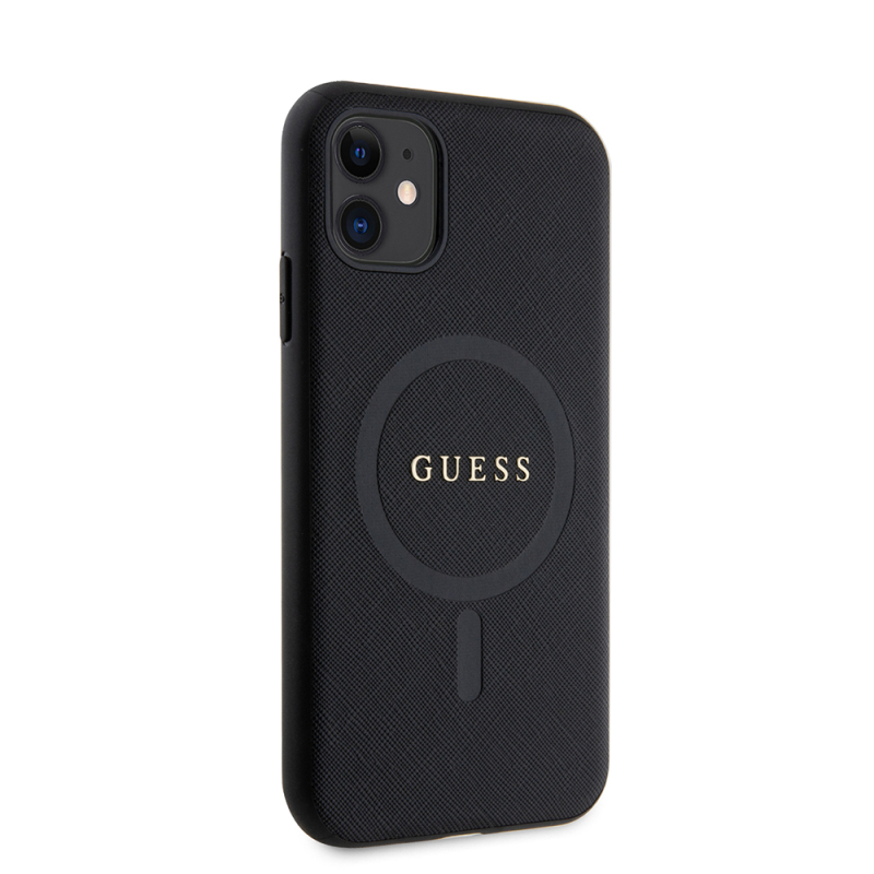 Apple iPhone 11 Kılıf Guess Orjinal Lisanslı Magsafe Şarj Özellikli Yazı Logolu Saffiano Classic Kapak - 5