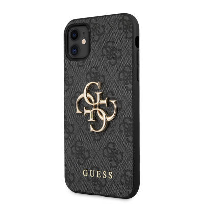 Apple iPhone 11 Kılıf Guess PU Deri Büyük Metal Logo Dizaynlı Kapak - 11