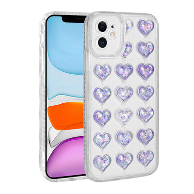 Apple iPhone 11 Kılıf Kamera Korumalı Renkli Kalp Desenli Transparan Zore Kalp Kapak - 1