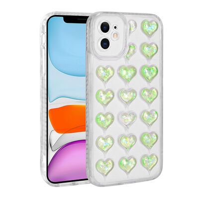 Apple iPhone 11 Kılıf Kamera Korumalı Renkli Kalp Desenli Transparan Zore Kalp Kapak - 3