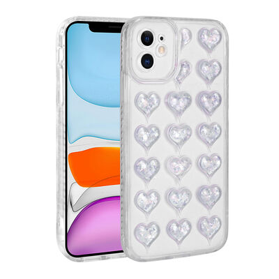 Apple iPhone 11 Kılıf Kamera Korumalı Renkli Kalp Desenli Transparan Zore Kalp Kapak - 7