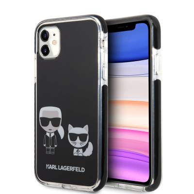 Apple iPhone 11 Kılıf Karl Lagerfeld Kenarları Siyah Silikon K&C Dizayn Kapak - 1