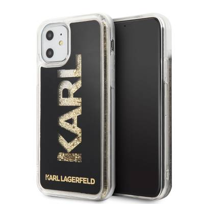 Apple iPhone 11 Kılıf Karl Lagerfeld Sıvılı Simli Logo Dizayn Kapak - 1